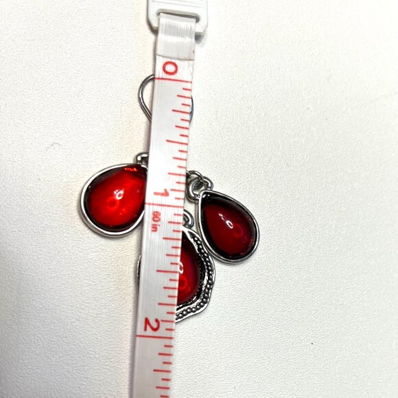 Napier Black Silver Tone and Ruby Color Lucite Dangle Earring. NWT - Picture 8 of 8